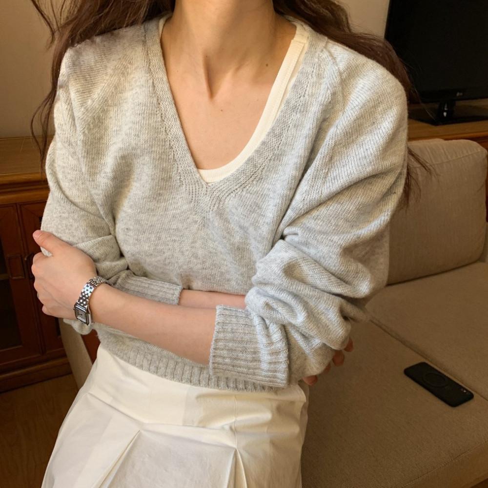 [당일] fllanel 플라넬 캄포 홀가먼트 니트 이태리 코튼 브이넥 nt