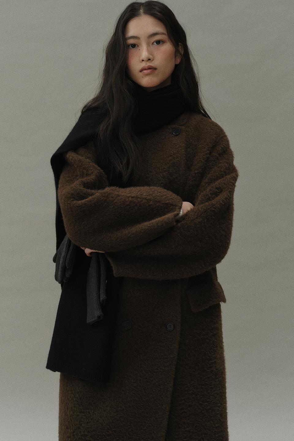 suri alpaca handmade double coat (brown)