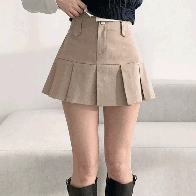봄주문폭주💗[MADE/속바지O] 진스 투버튼 플리츠 스커트