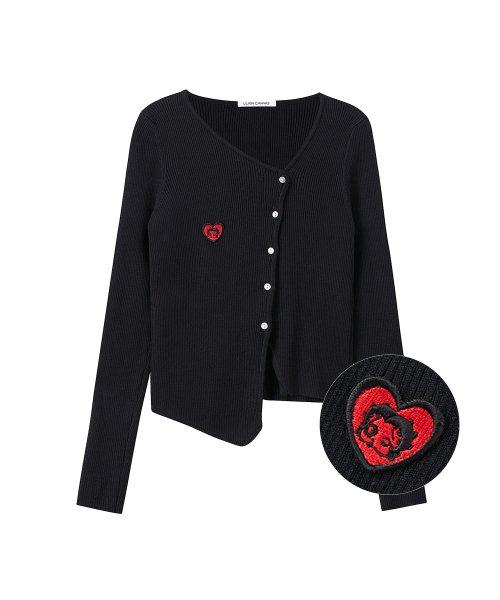 베티붑 언발란스 사선 가디건_블랙