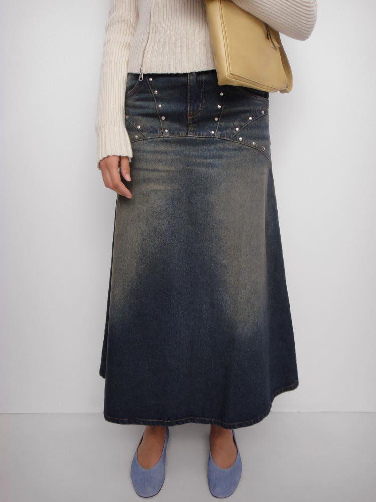 Gimaguas 기마구아스 워싱 데님 미디 스커트 Midi Skirt