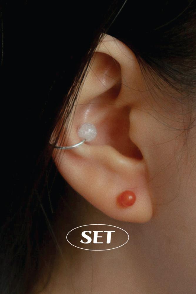 [SET] 925silver 글리터 캔디볼 이어커프 귀찌 (1ea) & 캔디볼 스터드 귀걸이 세트