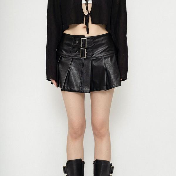 low-waisted slim A-line PU leather skirt