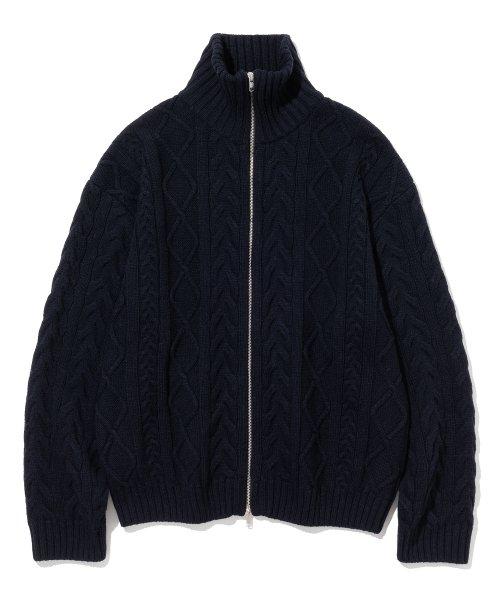 프레즐 니트 집업 [네이비]