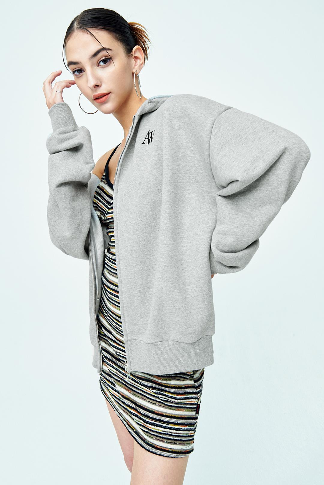22FW01AW043 심볼 로고 투웨이 크롭 후드 집업 (8%멜란지)
