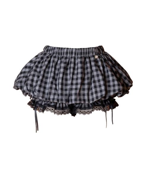 체크 벌룬 스커트 팬츠-블랙