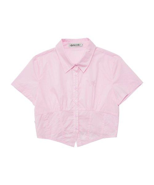 코르셋 크롭 반팔 셔츠 [PINK]