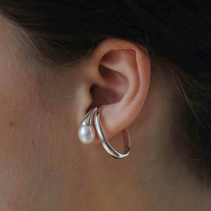 [Silver] Double Pearl Earcuff