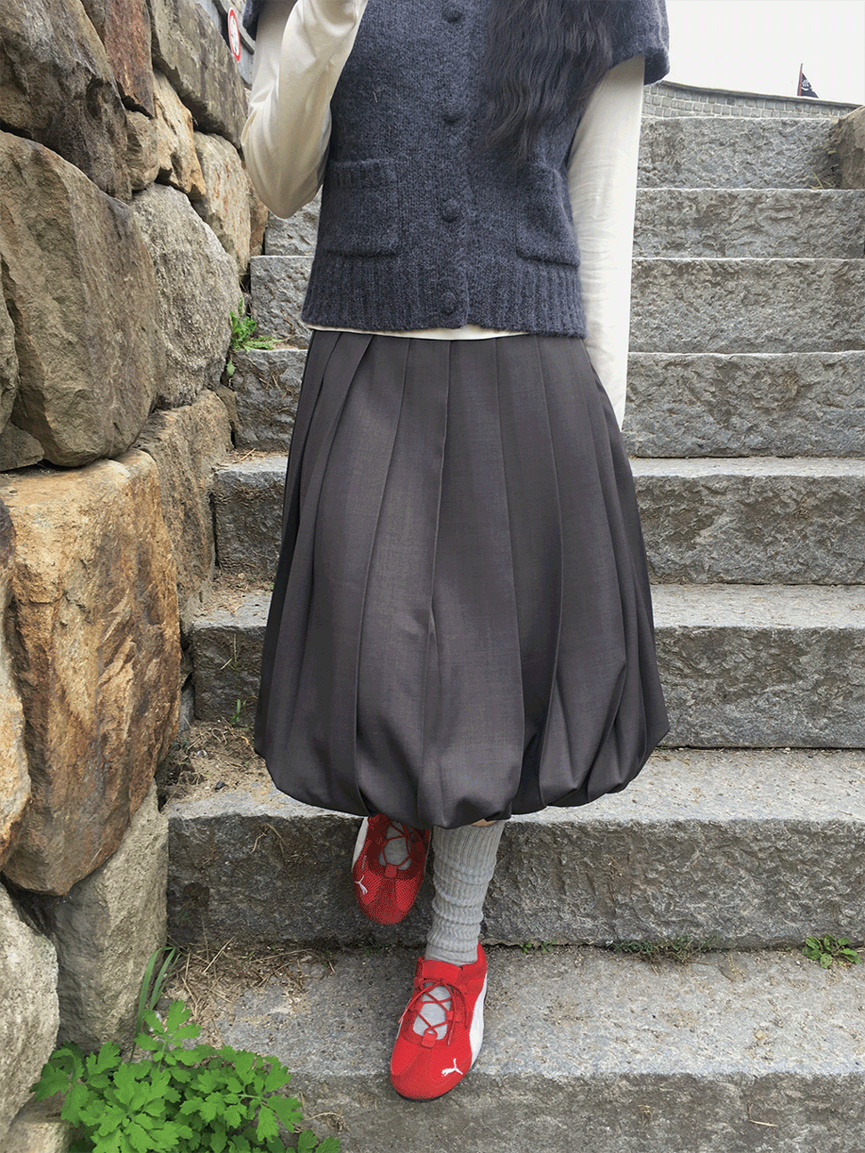 오운마인드 펌킨 주름 스커트 2color [플리츠/벌룬/미디스커트]