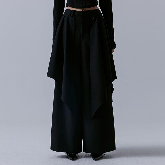 Layered Drape Wrap Trouser [ Black ]