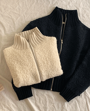 alpaca zip-up cardigan (2color)