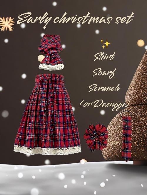 12월 미리 크리스마스 set. 빨강이 ( 허리치마 + 목도리 + 스크런치 or 댕기 )