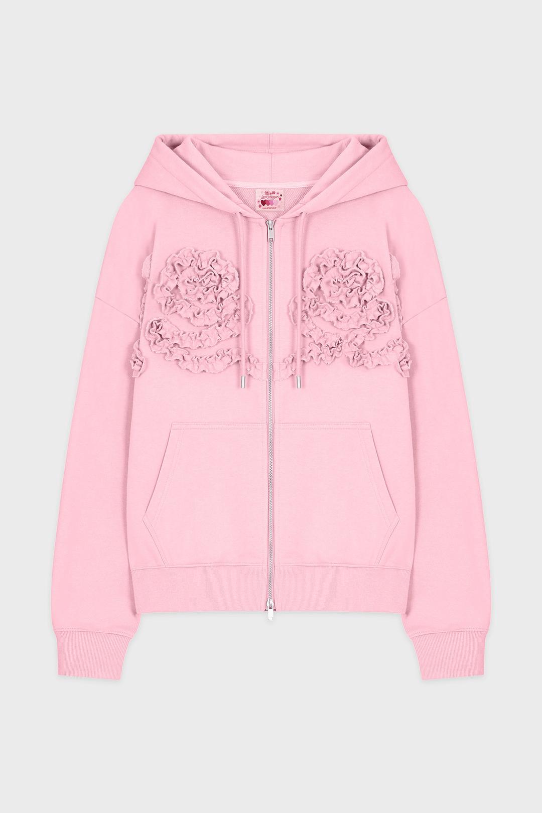 Pink X Sinoon Rose Frill Hooded Zip-Up (Pink)