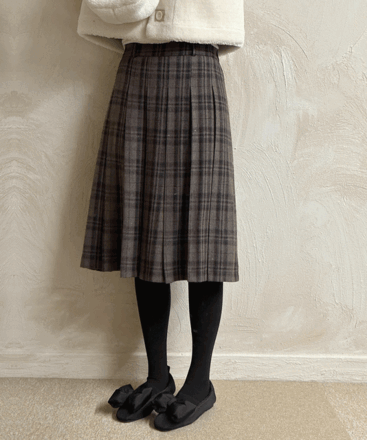 친구옷장 [무료배송] 울 30 / 바이 울 체크 미디 플리츠 밴딩 스커트