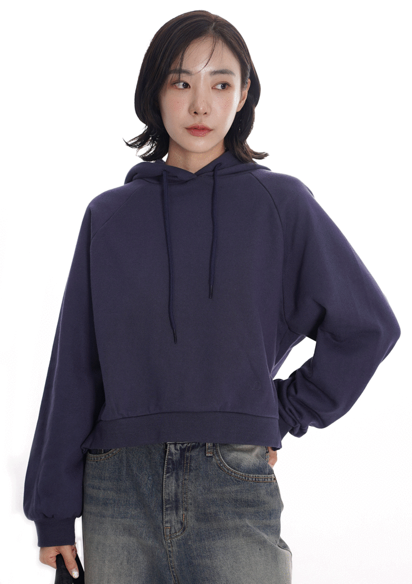 네이비 크롭 후디