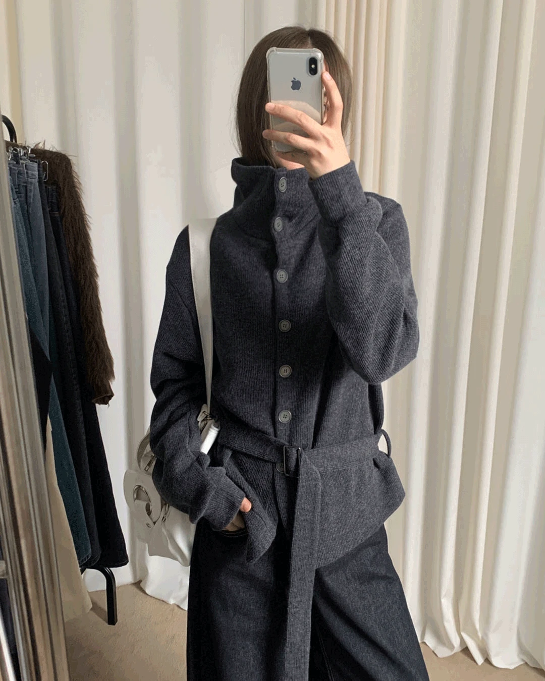 [벨트set] 아워 하이넥 카라 니트 가디건