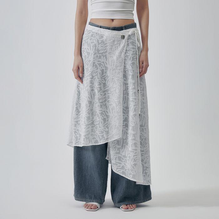 Lace Layering Wrap Skirt [ White ]
