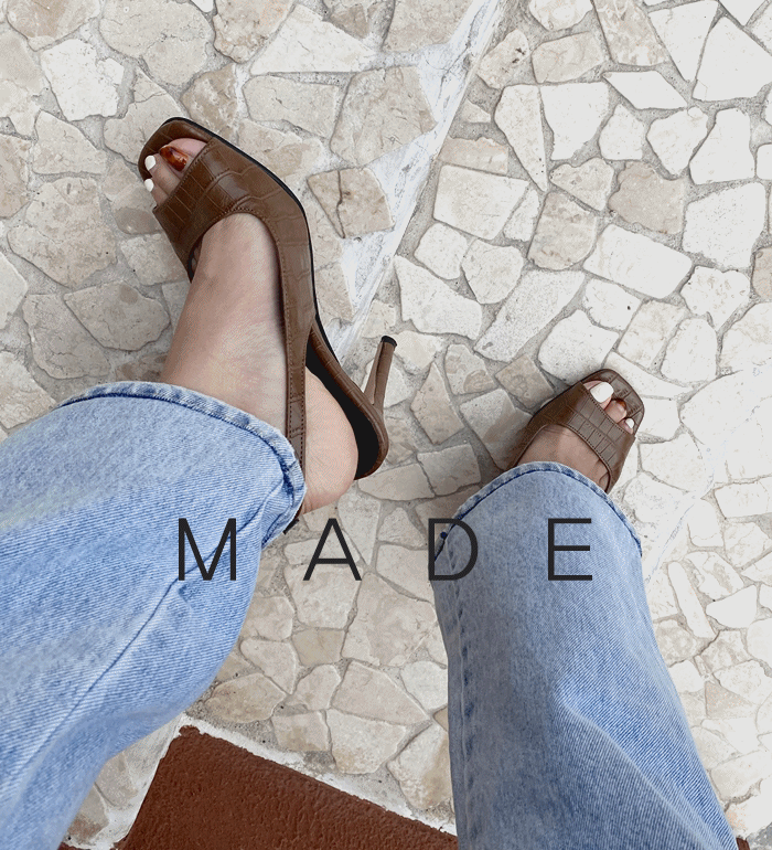 와니 패턴 스퀘어라인 토오픈 슬링백힐[2color]