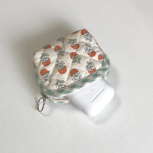 오렌지 브리즈 누빔 에어팟 버즈 케이스 파우치 충전구멍