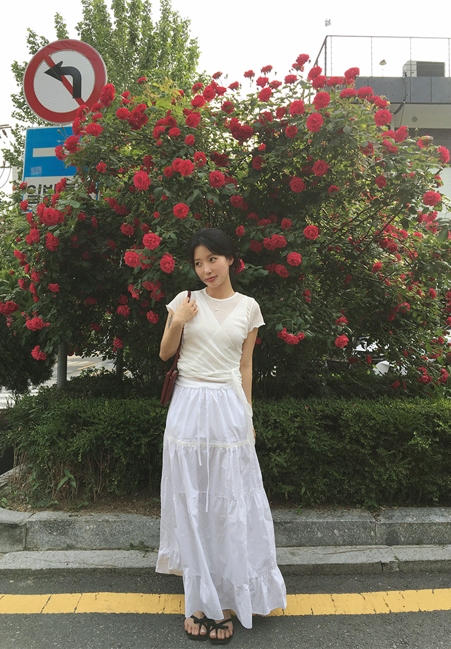 [set] 호수 여름 프릴 랩 뷔스티에 반팔티 4color