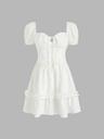 Solid Knotted Puff Sleeve Mini Dress