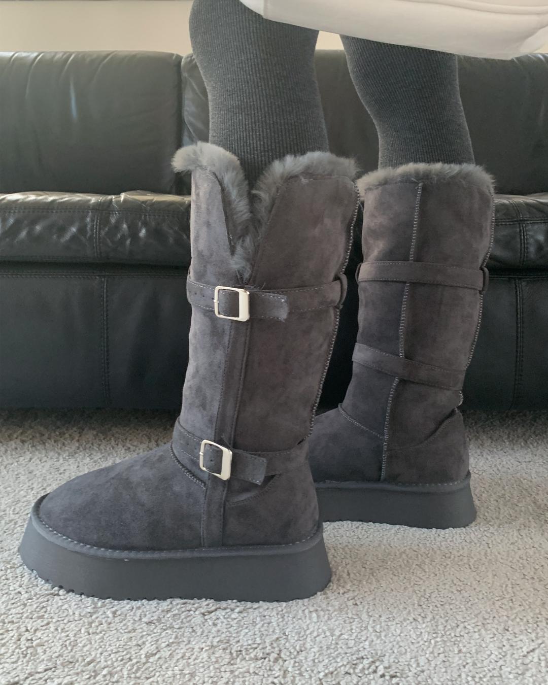 Moufee 퍼 라인 벨티드 롱 어그 부츠 (2color)