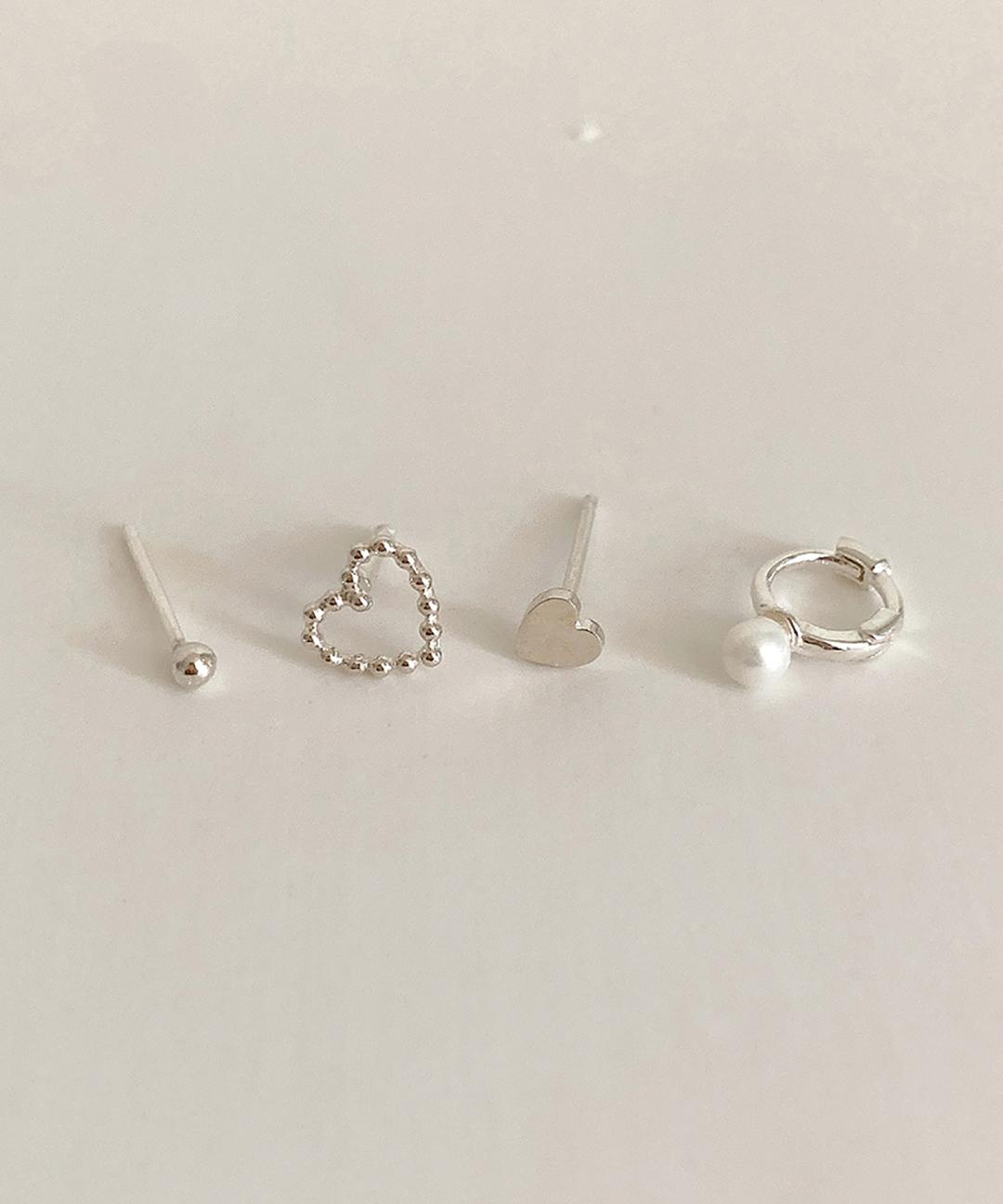 [silver925] 하트도트 진주 원터치 링 귀걸이 피어싱 세트