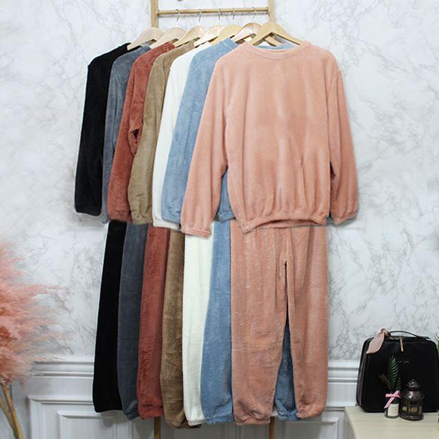 [1+1 할인] 수면 잠옷 홈웨어 극세사 상하의 파자마 세트