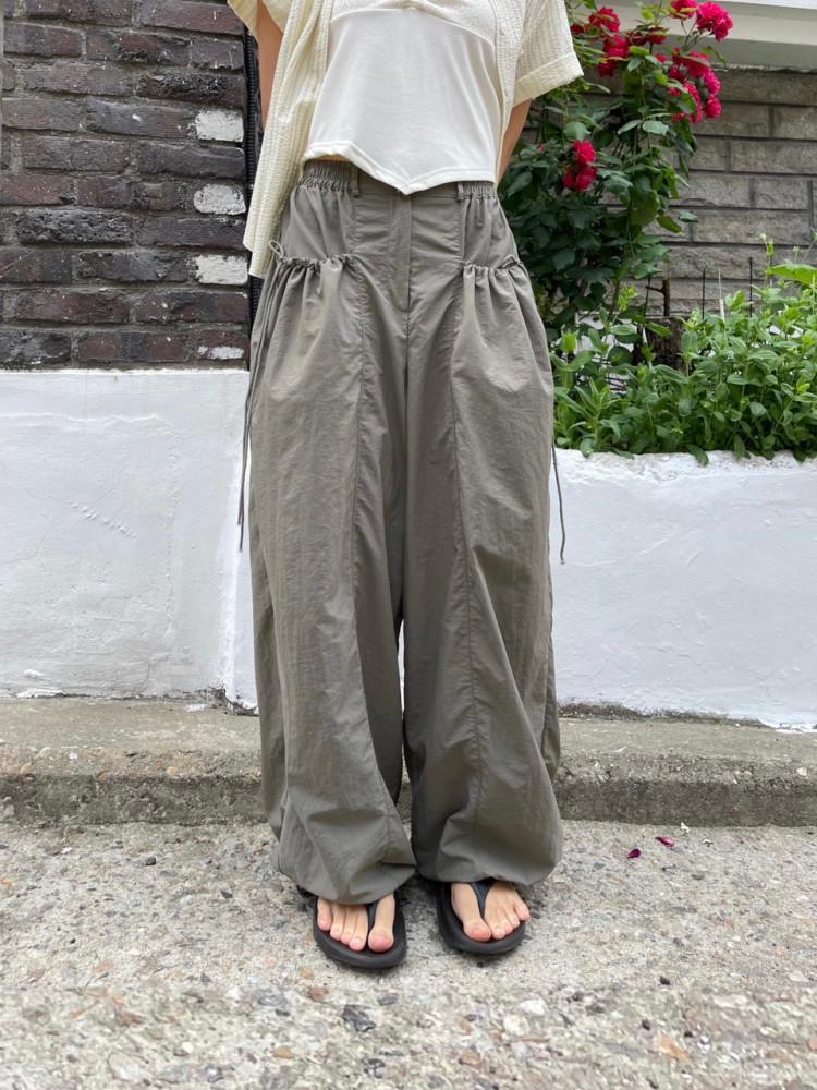 빈티지스트링포켓나일론팬츠 밴딩나일론와이드팬츠 나일론스트링와이드팬츠