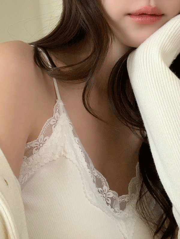 유어에르 [예쁘고편해요][패드고정][3color] 로랑 레이스 골지 브라탑가디건 레이어드 편한 패드 안빠지는 캡내장 캡나시