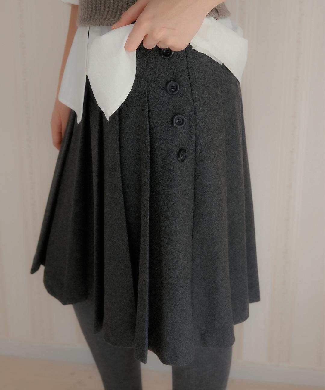 [은현pick] Button Midi Pleated Wool Skirt ( Charcoal )