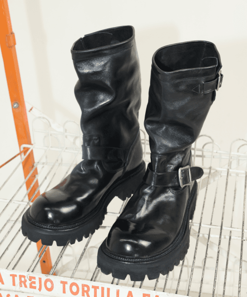 6.5cm 페더 코만도솔 홀스하이드 엔지니어부츠 블랙