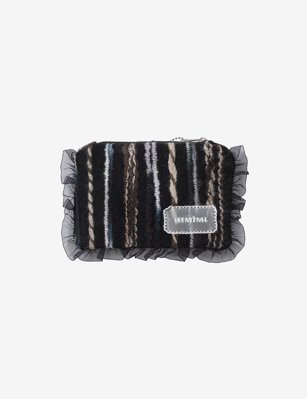 키미미 KIMIMI fuzz stripe frill wallet  Black