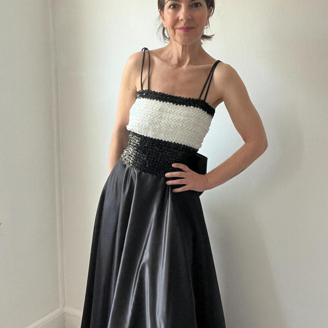 Vintage 80s black and white formal sequin dress with...
