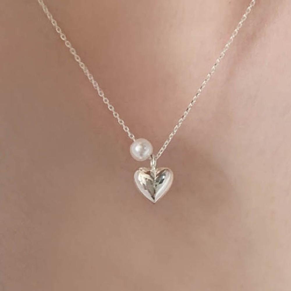 [New] 실버925 하트 팬던트 진주 레이어드 목걸이 (실버,골드)