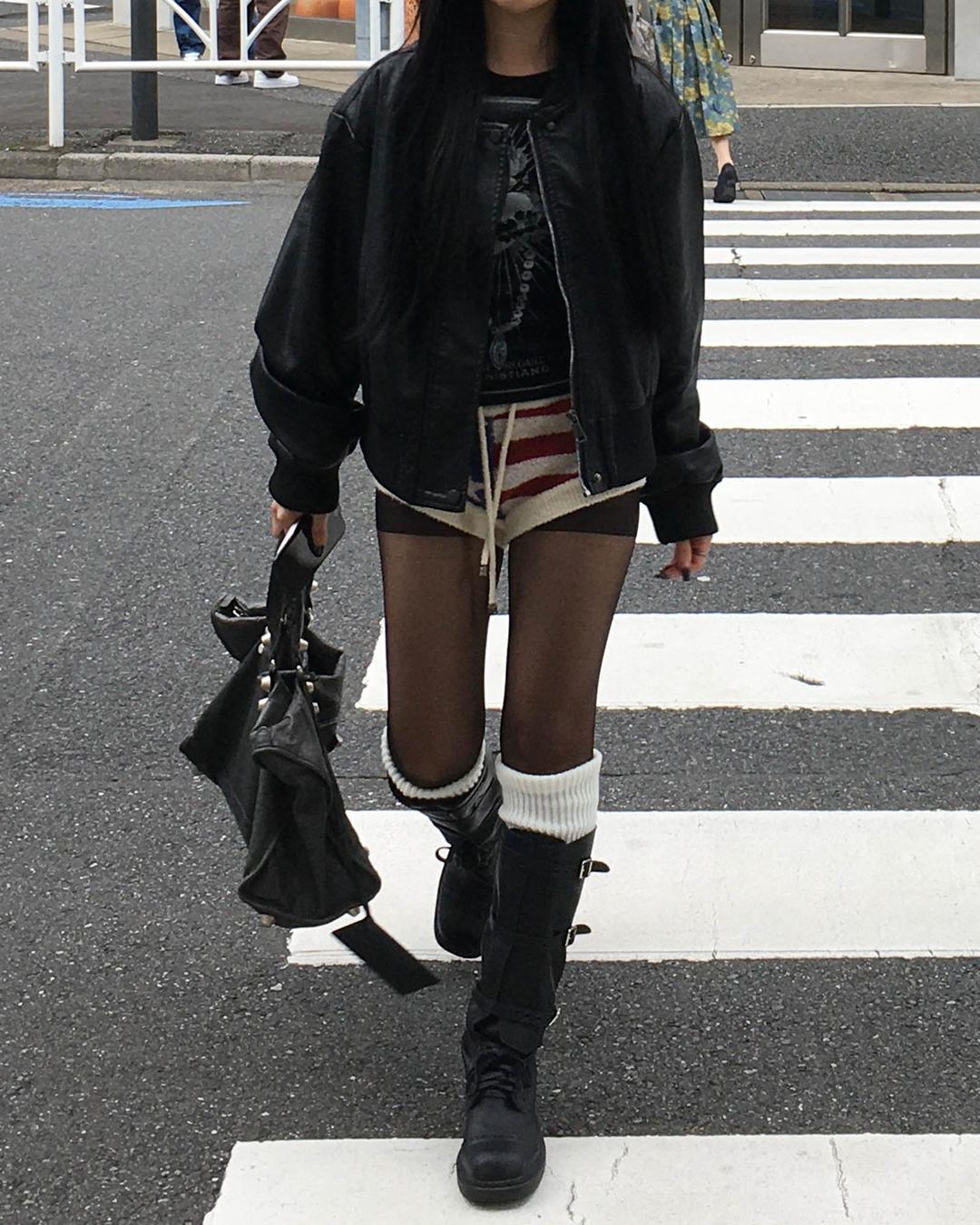 하몽 Fur leather crop jacket
