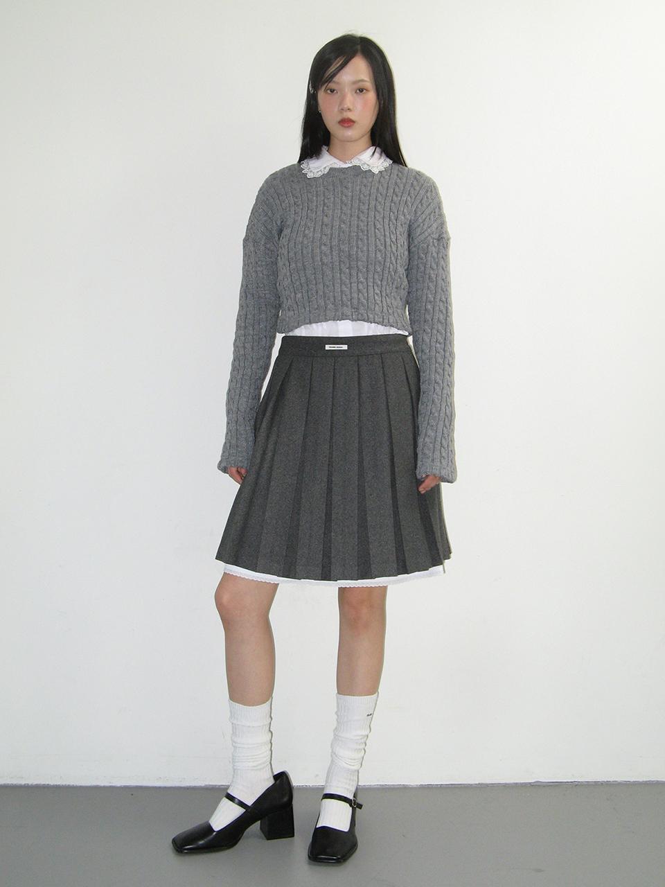 LAYERED WOOL PLEATS SKIRT_GREY
