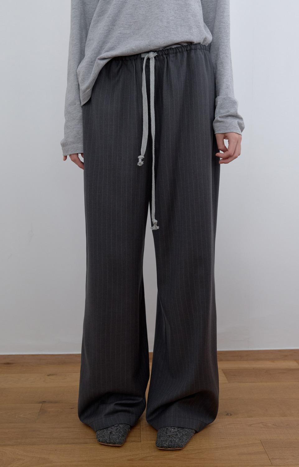 RELAXED WIDE STRIPE PANTS, CHARCOAL