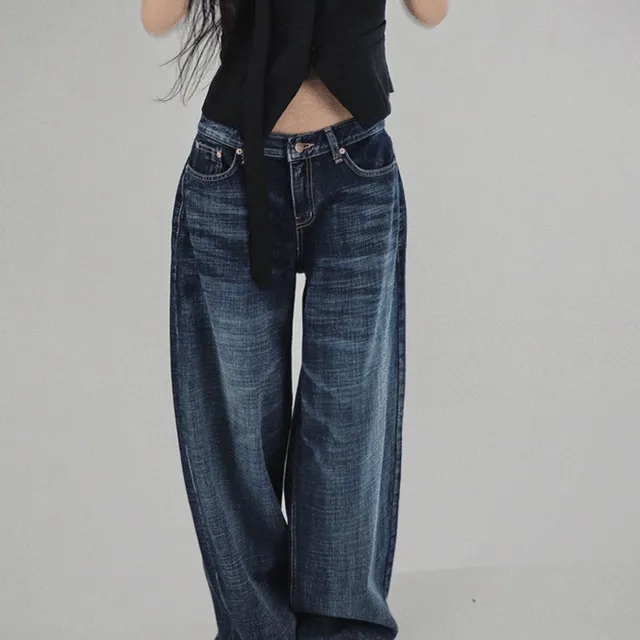DARK DOWN BLUE LOW RISE LOOSE WIDE DENIM PANTS 진컬 톤다운 진청 로우라이즈 루즈 와이드 데님팬츠