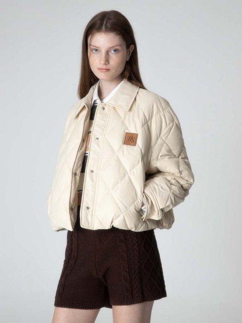 Quiliting Cropped Duck Down Jumper in Cream VP2AM309-9A