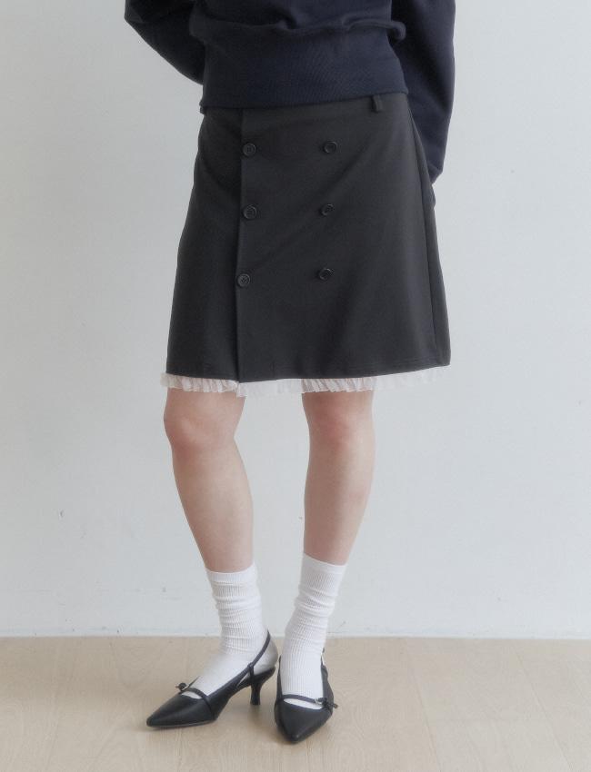 Button wrap midi skirt grey