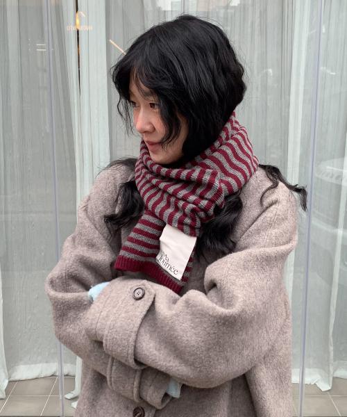 캐시미어 스트라이프 머플러_레드/그레이