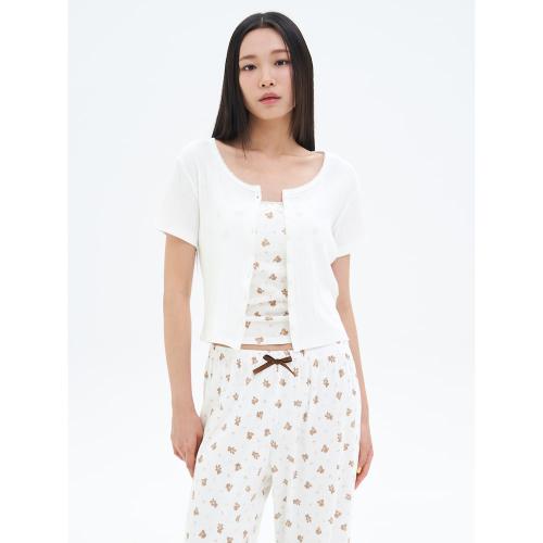 솔리드 포인텔 반소매 카디건  화이트