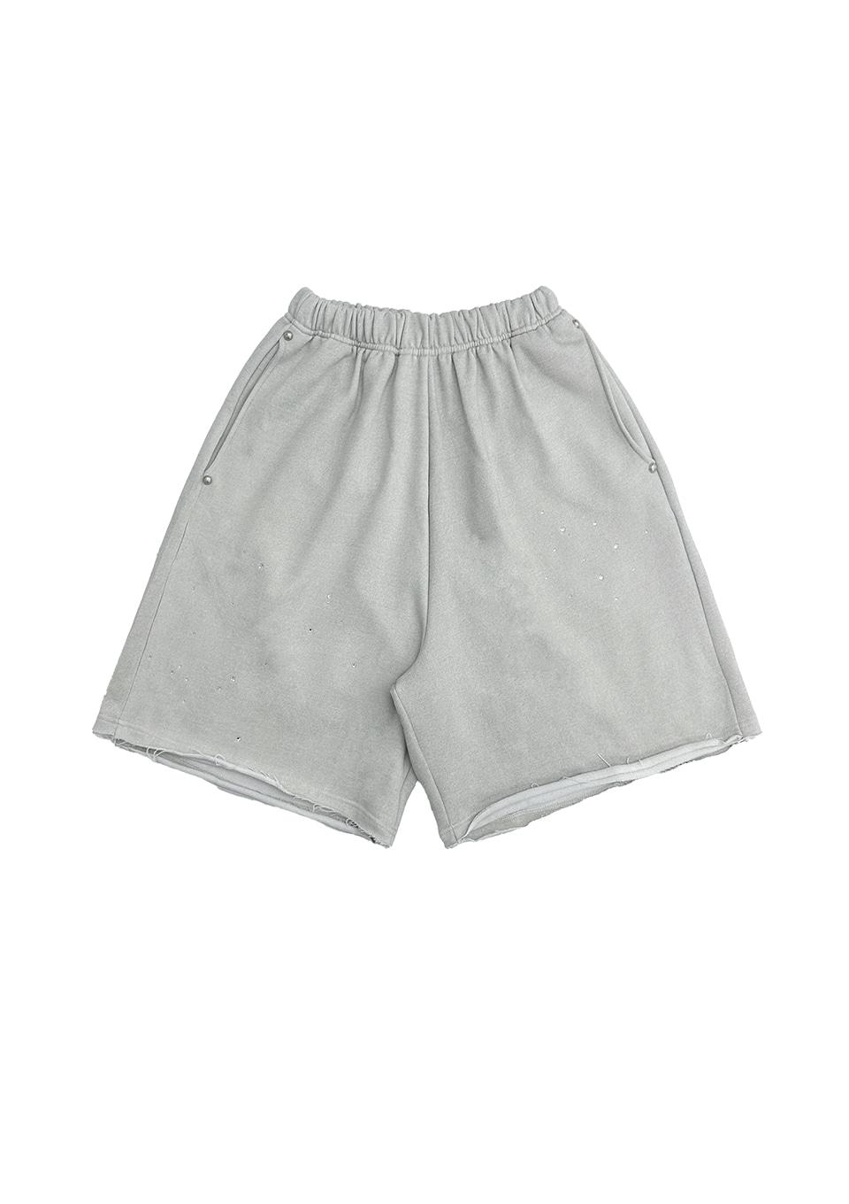 오버사이즈 힙합 와이드핏 큐빅 반바지 _라이트 그레이OVERSIZED HIP HOP WIDE FIT CUBIC SHORT PANTS_LIGHT GRAY