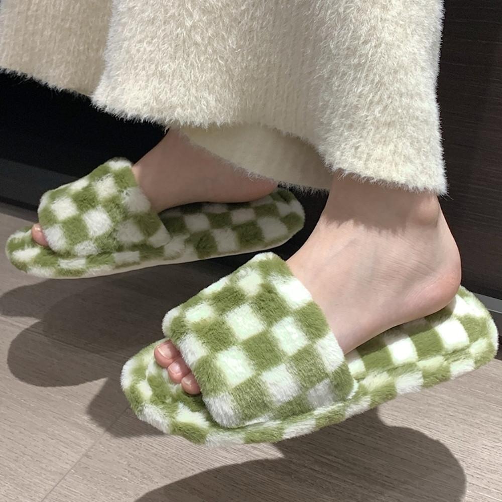 체커보드 유니크 털실내화 겨울 사무실 실내 층간소음 실내화 펄 슬리퍼