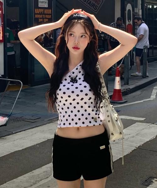 One Shoulder Dots Top - White