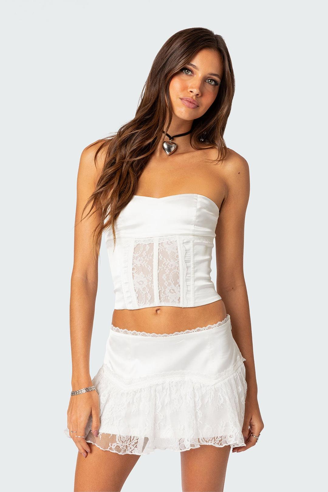 Lex Satin & Lace Corset - WHITE / XS