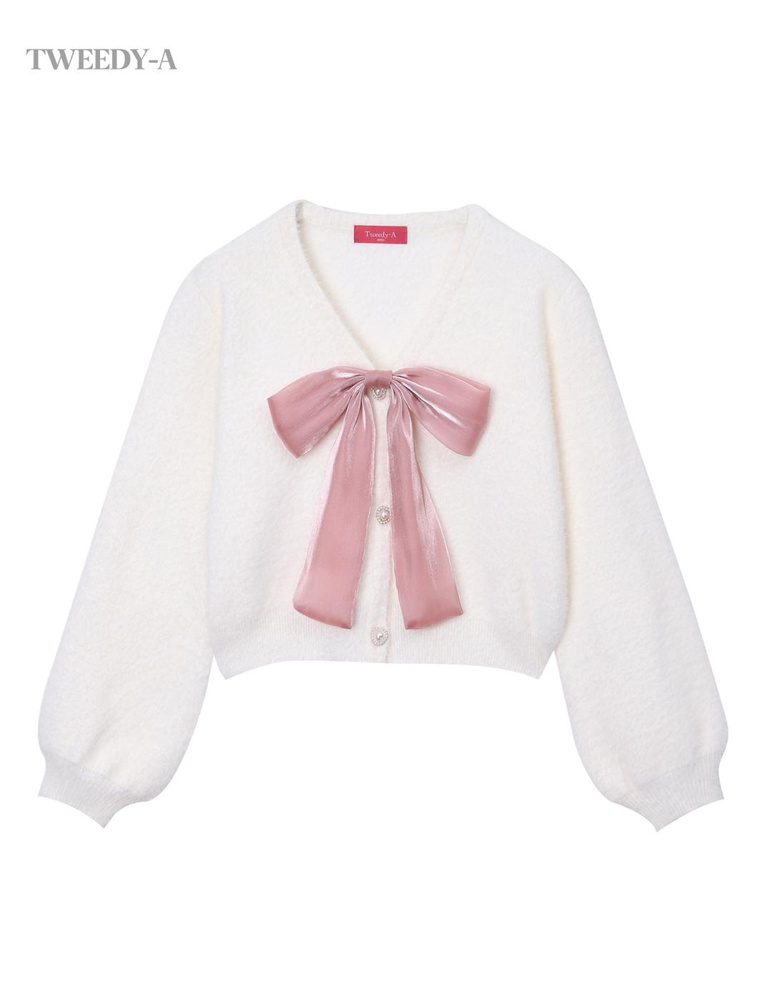 (30%세일/11.22일까지)Ivory Pong Pong Lovely Ribbon Soft Cardigan