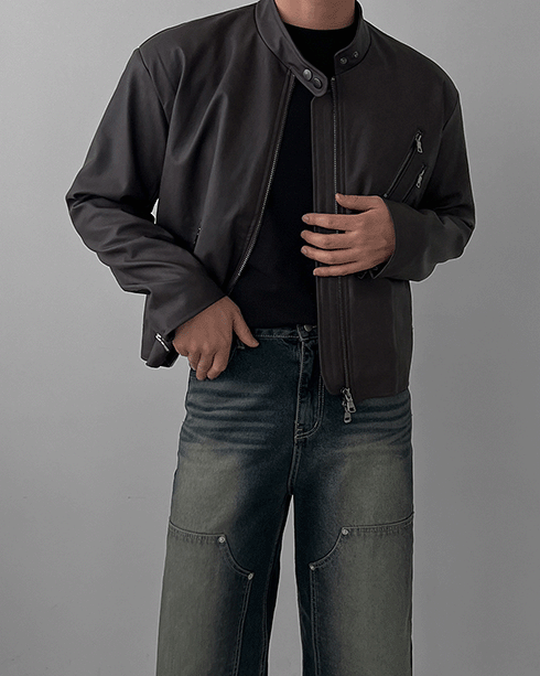 더블 지퍼 레더자켓