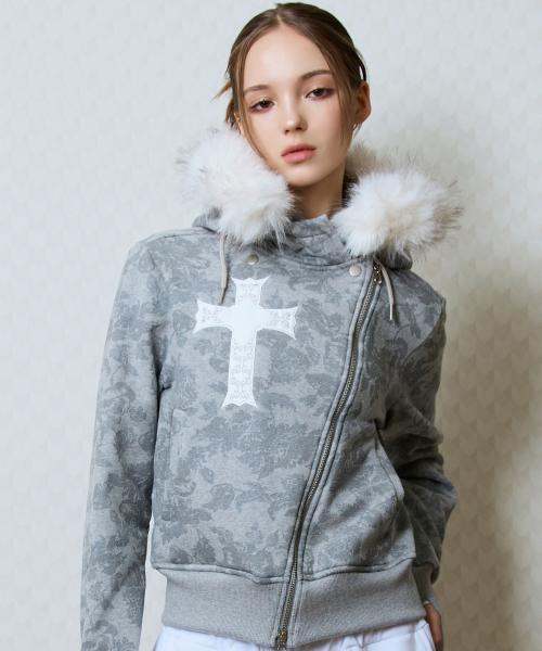 GT FUR UNBALANCE HOOD ZIP UP(3COLOR)